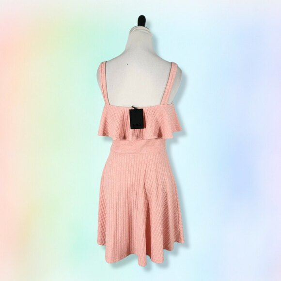 NBD Revolve Dress NWT Ribbed Peach orange Mini Ruffle S feminine summer pastel - Picture 2 of 6